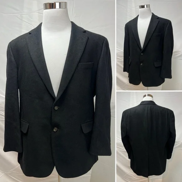 Loro Piana Ralph Lauren Black 100% Camel Hair 2-Button Men’s 46R Blazer Jacket